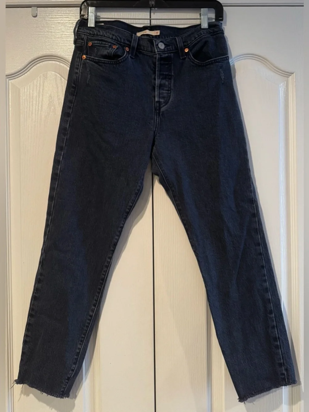 Levi’s Wedgie Straight Leg Dark Wash Jeans with Frayed Hem - Size 29